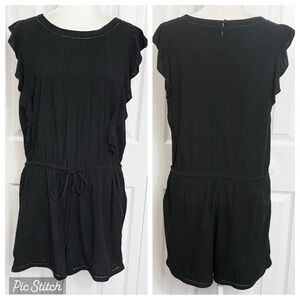 NWT Ann Taylor LOFT Black Sleeveless Ruffle Trim Playsuit Romper Medium